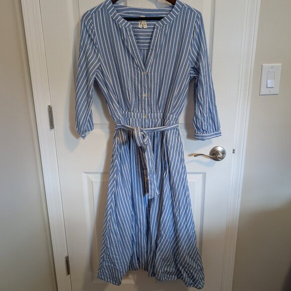 Pact Dresses & Skirts - Wear Pact - Women's Blue with White Striped Midi Dress